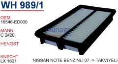 WUNDER WH989/1 HAVA FİLTRESİ - NISSAN QASHGAi 1.6 DCİ