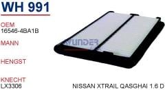 WUNDER WH991 HAVA FİLTRESİ - NISSAN QASHGAi 1.2,1.5,1.6 DCİ ,XTRA