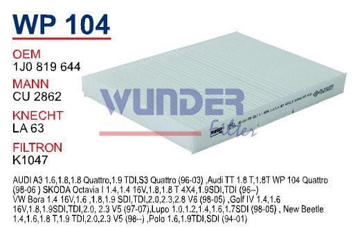 WUNDER WP104 POLEN FİLTRESİ - VOLKSWAGEN GOLF 4 - BORA 1,4/1,6