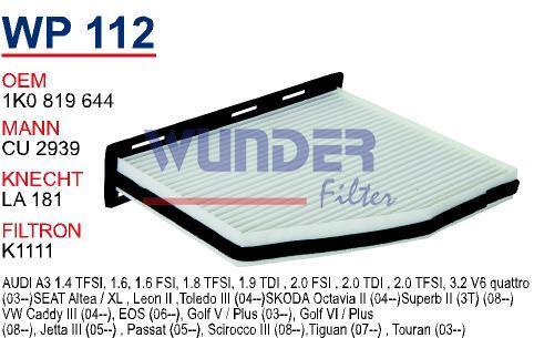 WUNDER WP112 POLEN FİLTRESİ - VOLKSWAGEN GOLF V-CADDY-PASSAT-JETT