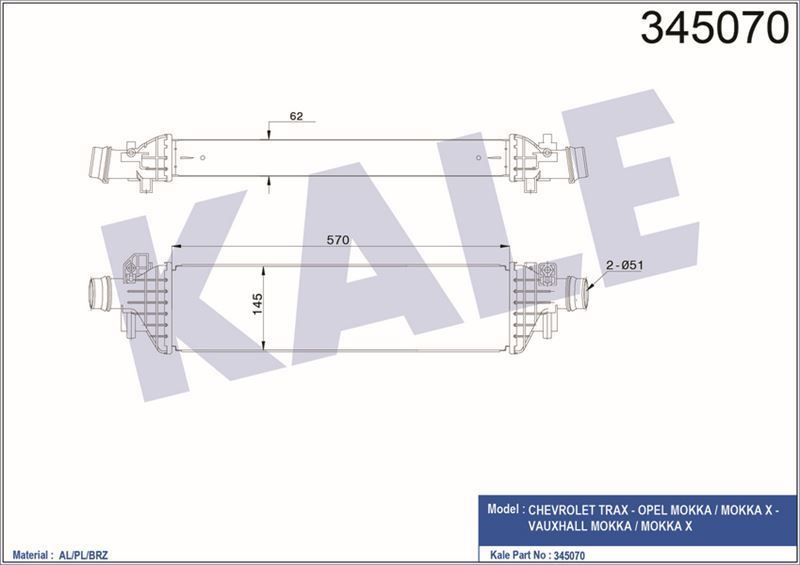 Kale 345070 Turbo Radyatörü Mokka  2013 Sonrası 1.6 Cdtı 1.7 Dtı / Trax 13-