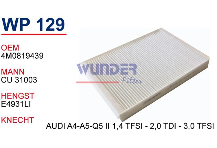 WUNDER WP129 POLEN  FİLTRESİ - AUDI A4-A5-Q5 II 1,4 TFSİ - 2,0 TD