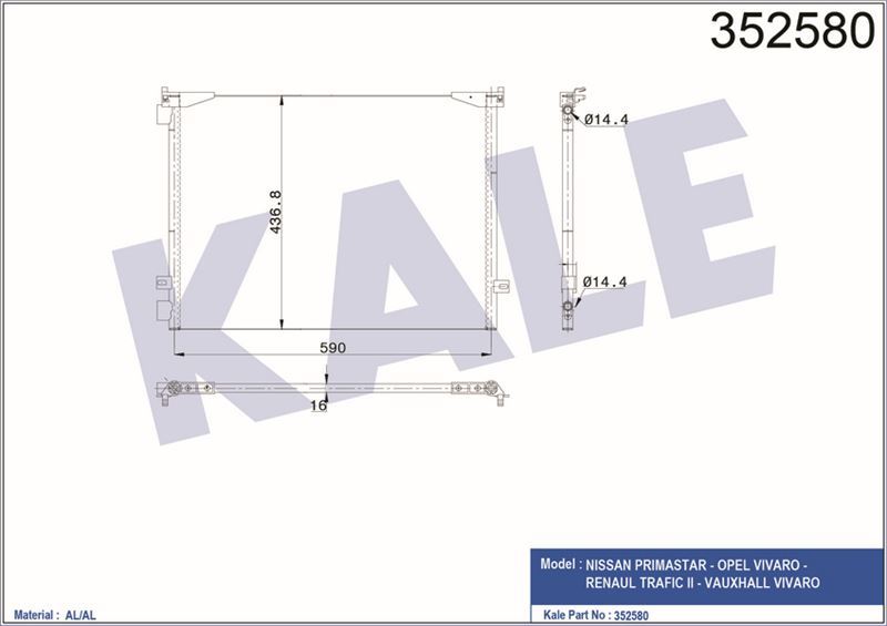 Kale 352580 Klima Radyatörü Prımastar Vıvaro Renaul Trafıc Iı 1.9