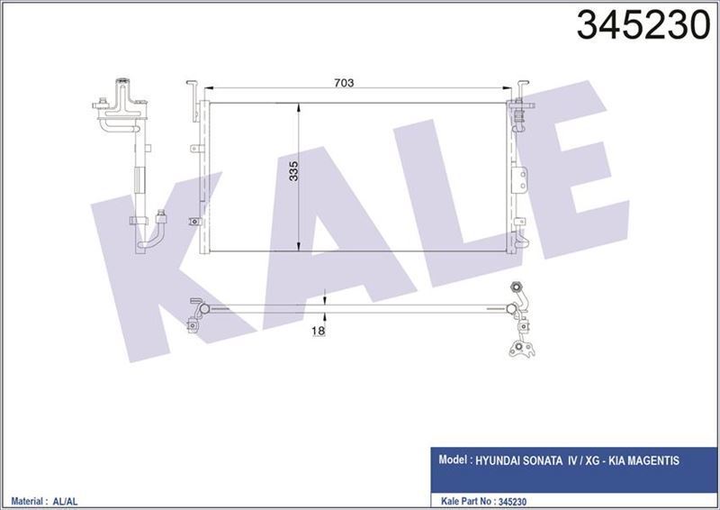 Kale 345230 Klima Radyatörü Sonata 1998 Sonrası 725X335X16 Oto.-Mek. Al Al