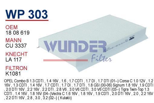WUNDER WP303 POLEN FİLTRESİ - OPEL CORSA C - VECTRA C