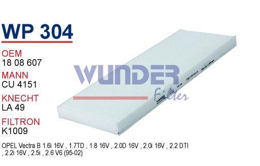 WUNDER WP304 POLEN FİLTRESİ - OPEL VECTRA B 1.6i-1.7TD-1.8i-2.6 V