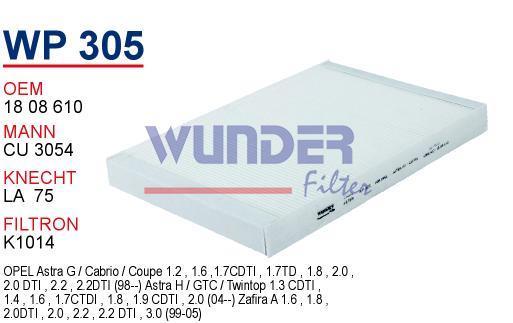 WUNDER WP305 POLEN FİLTRESİ - OPEL ASTRA G 2001 - ASTRA H - ZAFiR