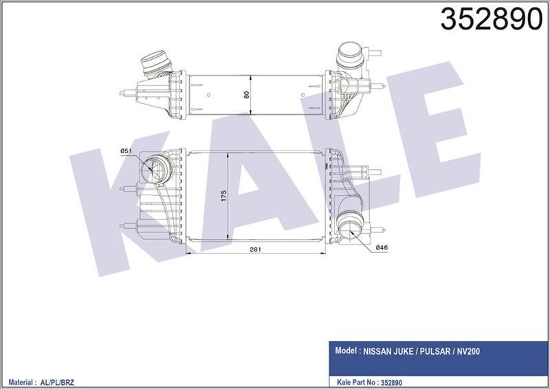Kale 352890 Intercooler Juke Pulsar-Nv200 Intercooler