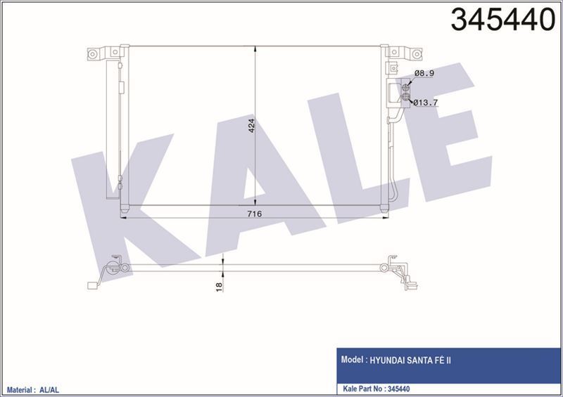 Kale 345440 Radyatör Klima Santafe 2006 Sonrası Kurutucu Ile 97606-2B100