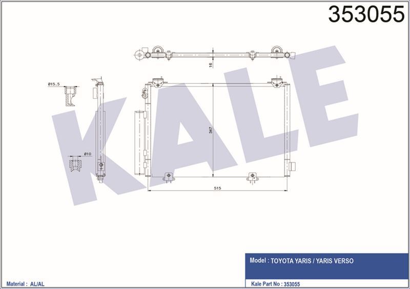 Kale 353055 Klima Radyatörü (489×308×16) Yarıs Yarıs Verso 1.0 1.