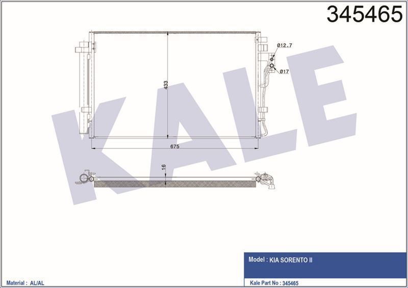 Kale 345465 Radyatör Klima Sorento 2.4  2010 Sonrası Kurutucu Ile 97606-2P5