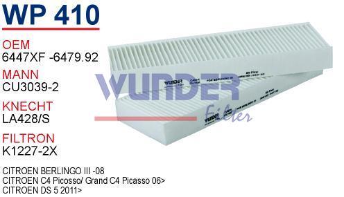 WUNDER WP410 POLEN FİLTRESİ - CITROEN BERLİNGO III Y.M 08- KISA T