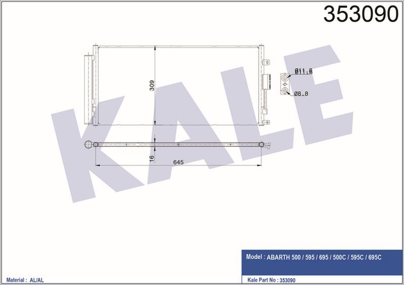 Kale 353090 Klima Radyatörü (625×295×16) Fıat 500 500C 1.4 07-11