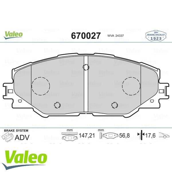 VALEO 670027 ÖN BALATA AURIS 1.4 D-1.4-1.8 1.6 VVTI-2.0 D-2.2 D (