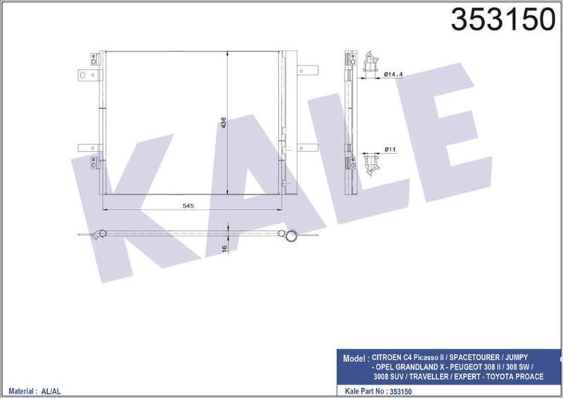 Kale 353150 Klima Radyatörü C4 Jumpy Grandland X- 308 Iı 308 Sw 3