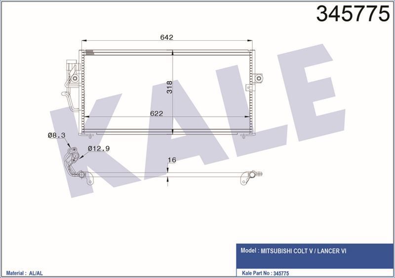 Kale 345775 Klima Radyatörü Colt 1996 Sonrası Lancer 1996 Sonrası 610X352X28