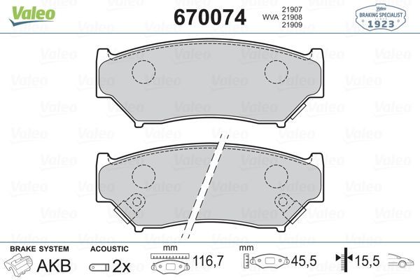 VALEO 670074 ÖN BALATA SUZUKI GRAND VITARA 1.6 98-03 1.6 05=- 2.0