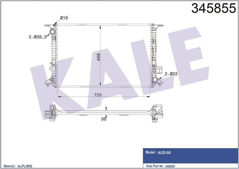 Kale 345855 Su Radyatörü A8  2010 Sonrası 3.0 Tdı 3.0 Tfsı