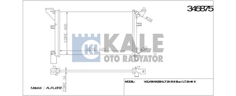 Kale 345875 Su Radyatörü Lt35 1996 Sonrası 2.5 Tdı 2.8 Td 2.8 Tdı 679X399X