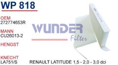 WUNDER WP818 POLEN FİLTRESİ - RENAULT LATİTUDE 1,5 - 2,0 - 3,0 dc