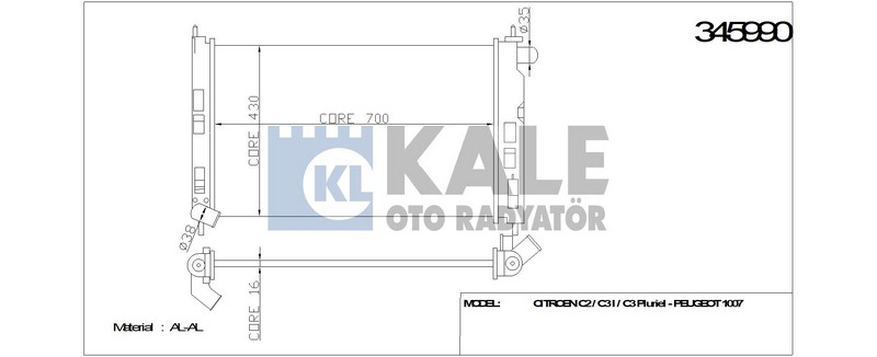 Kale 345990 Radyatör Lancer 2008 Sonrası Outlander 06-12 700X408X16 Ac + -