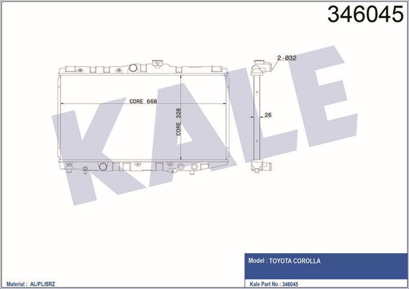 Kale 346045 Su Radyatörü Corolla 87-95 1.6 16V Mt