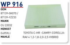 WUNDER WP916 POLEN FİLTRESİ - TOYOTA C-HR -CAMRY-COROLLA-RAV 4 1,
