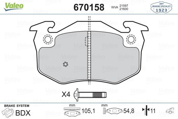VALEO 670158 ARKA BALATA R9-R19-P106 96-P206 00-P306 (97-01)MGN I
