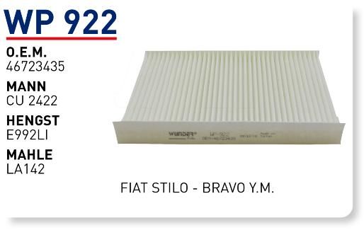WUNDER WP922 POLEN FİLTRESİ - FiAT STiLO - BRAVO
