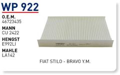 WUNDER WP922 POLEN FİLTRESİ - FiAT STiLO - BRAVO