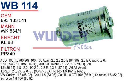 WUNDER WB114 BENZİN FİLTRESİ - VOLKSWAGEN GOLF II 1.8 GTI-PASSAT