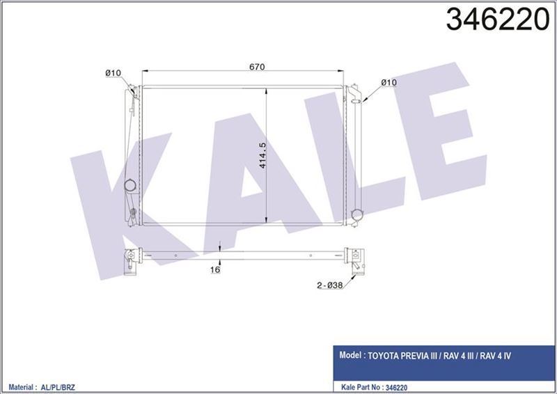Kale 346220 Radyatör Rav4 2.0 2006 Sonrası 670X418X16 Al Pl Brz