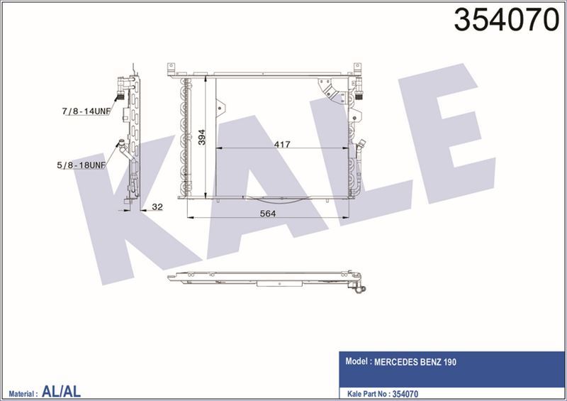 Kale 354070 Klima Radyatörü 510×390×35 Benz 190 W201 1982 Sonrası C Class