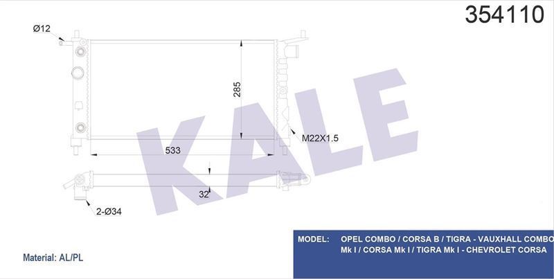 Kale 354110 Radyatör Opel Combo Corsa B Tıgra