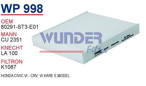 WUNDER WP998 POLEN FİLTRESİ - HONDA CiViC VI - CRV VI KARE E.MODE