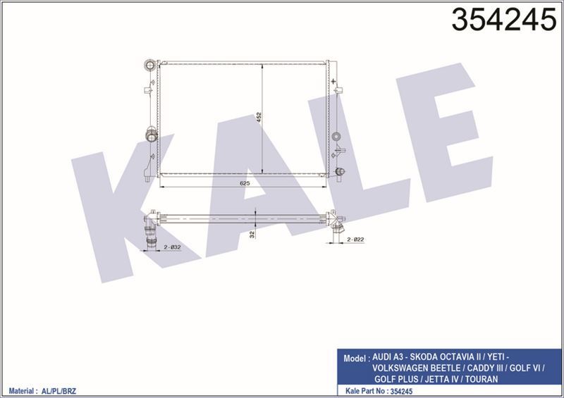 Kale 354245 Su Radyatörü (650×453×34) A3 Octavıa Iı Beetle Caddy