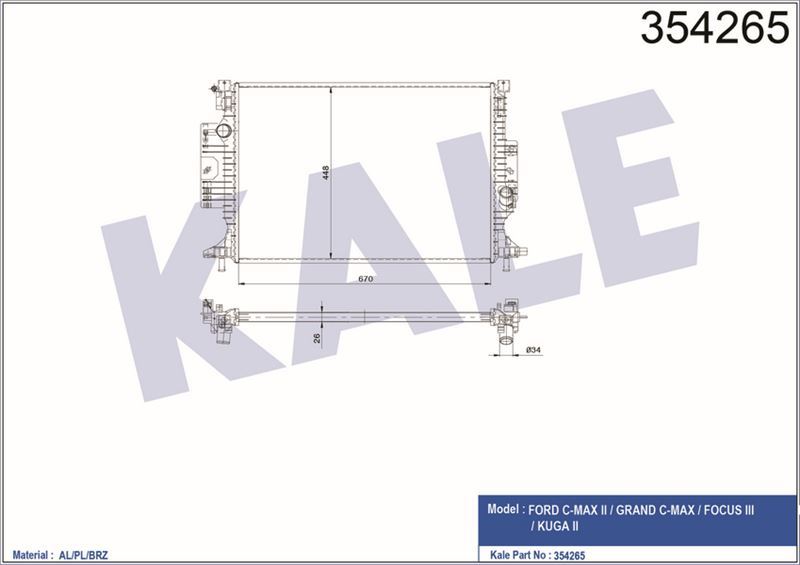 Kale 354265 Su Radyatörü Ford:Focus/ Cmax 1.5 Ecobost  2015 Sonrası Kuga 2.