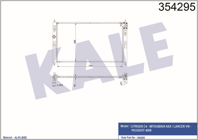 Kale 354295 Su Radyatörü (700×408×16) C4 Mıtsubıshı Asx Lancer Vı