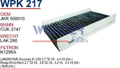 WUNDER WPK217 POLEN FİLTRESİ - DiSCOVERY III-RANGE ROVER (KARBONL