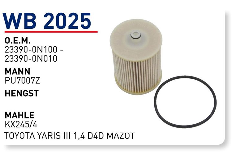 WUNDER WB2025 MAZOT FİLTRESİ - TOYOTA YARİS III 1,4 D4D
