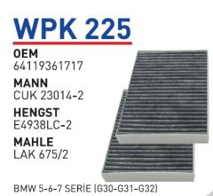 WUNDER WPK225 POLEN  FİLTRESİ - BMW 5-6-7 SERİE (G30-G31-G32)