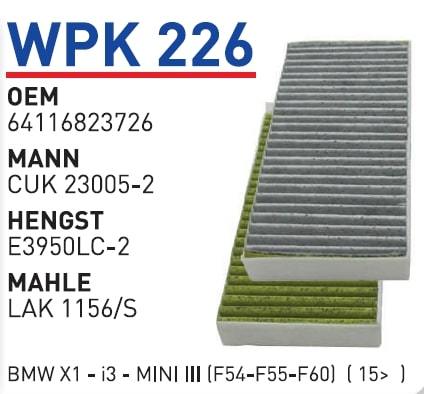 WUNDER WPK226 POLEN FİLTRESİ - BMW X1 - İ3 - MINI III (F54-F55-F6