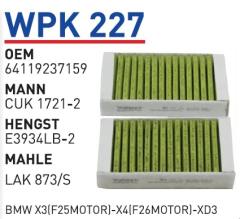 WUNDER WPK227 POLEN FİLTRESİ - BMW X3-X4-XD3 (F25-F26)