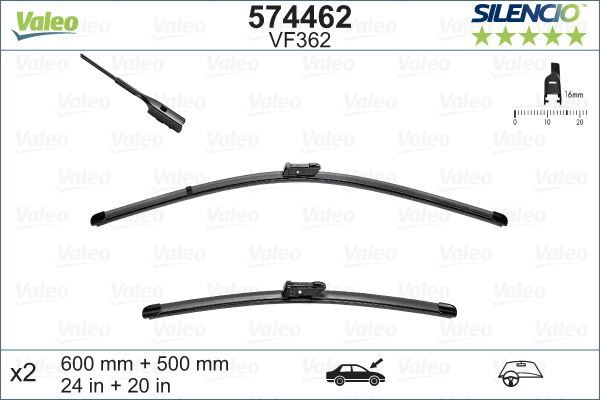 Valeo 574462 Valeo Silencio X-Trm Flat Blade Vm362 (X2) (600+500