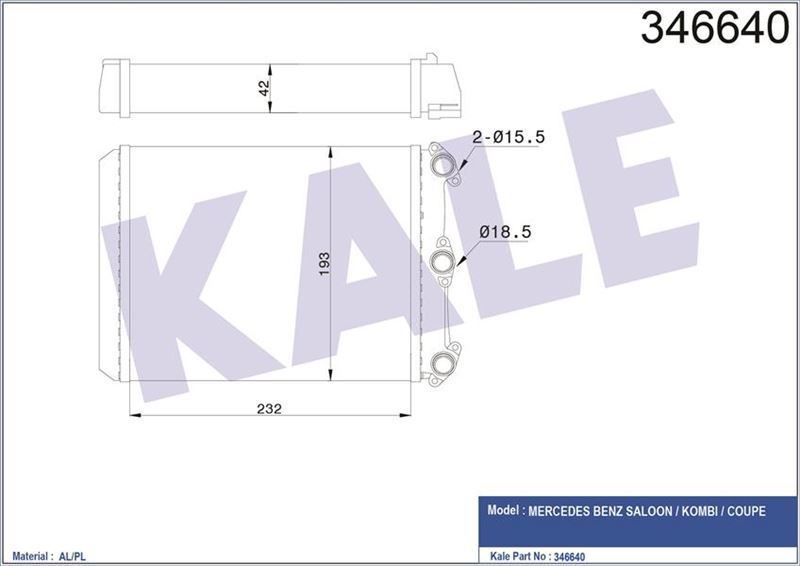 Kale 346640 Kalorifer Radyatörü Mercedes Benz Saloon Kombı Coupe