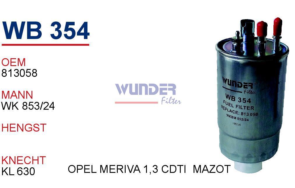 WUNDER WB354 MAZOT FİLTRESİ - OPEL MERİVA 1,3 CDTİ