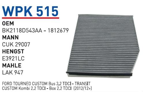 WUNDER WPK515 POLEN FİLTRESİ - FORD TOURNEO CUSTOM Bus 2.2 TDCi -