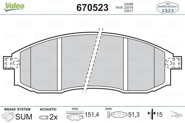VALEO 670523 ÖN BALATA MITSUBISHI L200 2.0 2.4 2.5D 2.5TD (01-07)