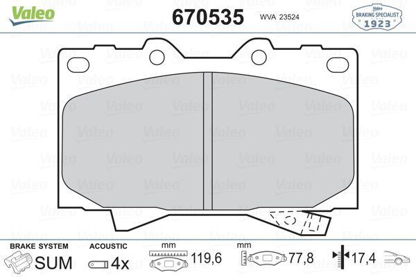 VALEO 670535 ÖN BALATA LAND CRUISER 100  4.7 V8 (98-02=- 4.2 TD (