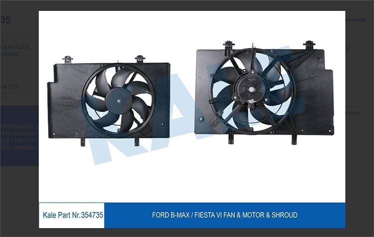 Kale 354735 Fan Motoru Komple Ford: Fıesta/Bmax Fan Motoru Dızel+